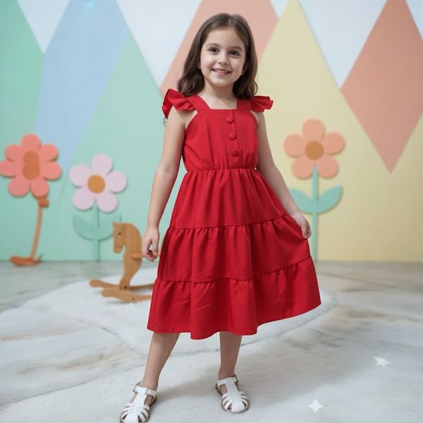 Vestido Vermelho Botões