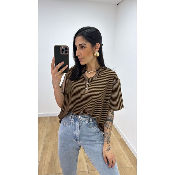 Camisa Iracema Marrom/Preta