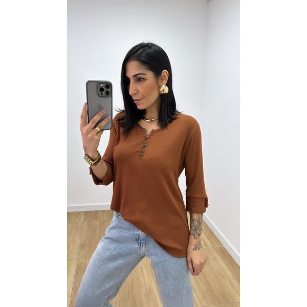 Blusa Selma Canelada 2 Caramelo