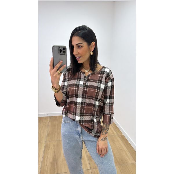 Blusa Selma Xadrez Marrom