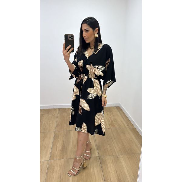 Vestido Ayla Folhagem Preto