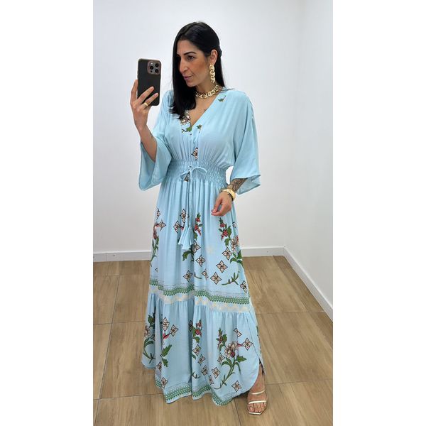 Vestido Talita Estampado 2 Azul Bebê