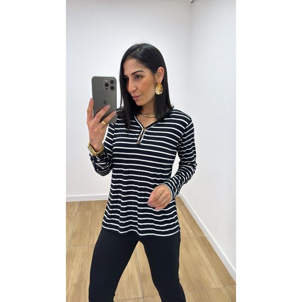 Blusa Flóra Listrada Preta