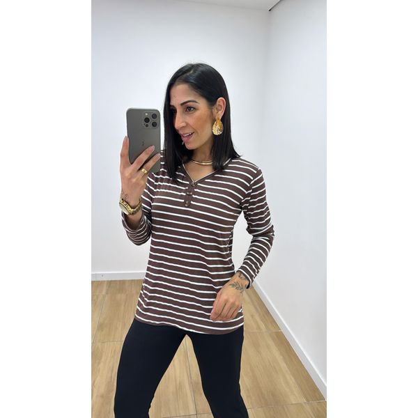Blusa Flóra Listrada Marrom