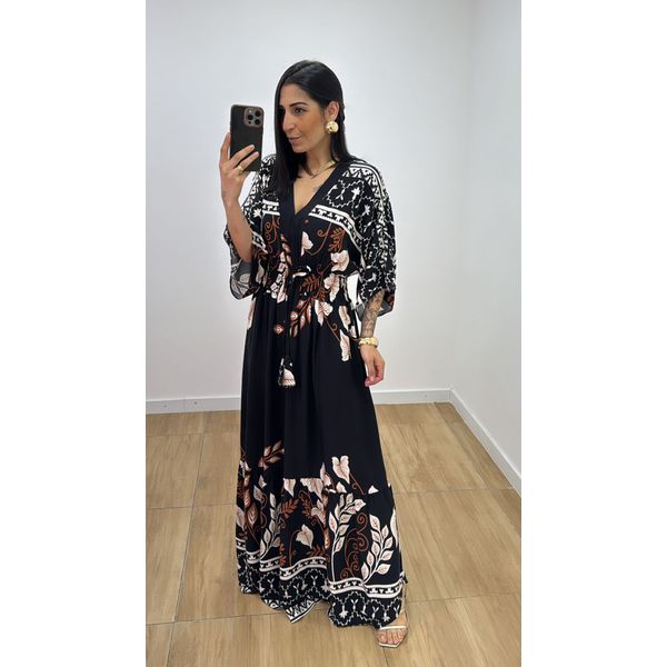 Vestido Talita Estampado Preto