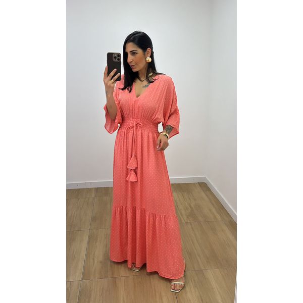 Vestido Talita Poá Coral