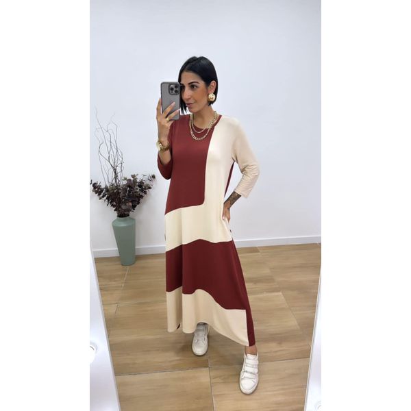Vestido Bicolor Canela