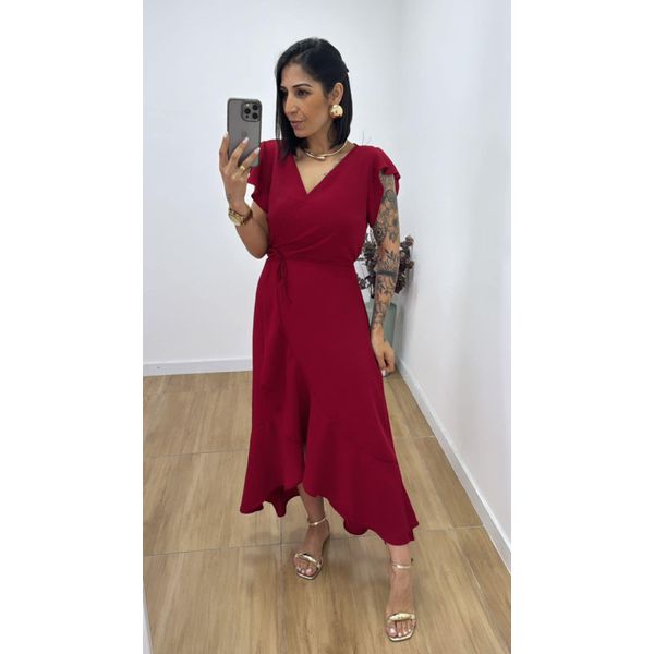 Vestido Felícia Vermelho Bordô