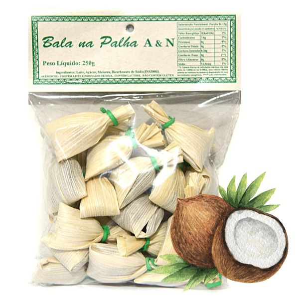Bala na Palha A e N 250 gramas sabor Coco