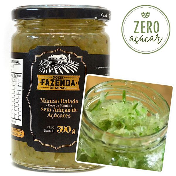 Doce de Mamão Ralado Zero Açúcar Doces Fazenda de Minas 390g