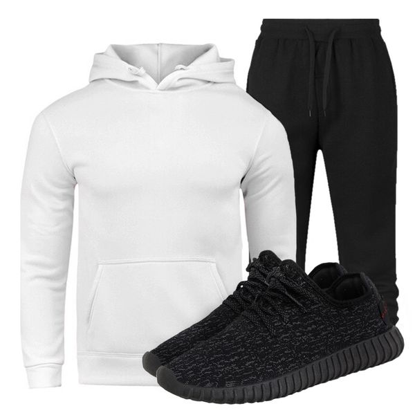 Kit Conjunto Moletom Masculino Branco/Preto + Tênis Masculino Sport Yzi Preto - Lorenzzo Lopez