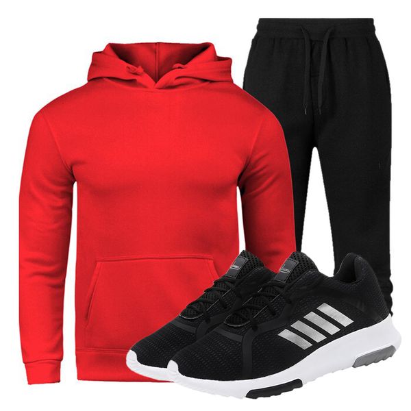 Kit Conjunto Moletom Masculino Vermelho/Preto + Tênis Masculino Sport Preto - Lorenzzo Lopez