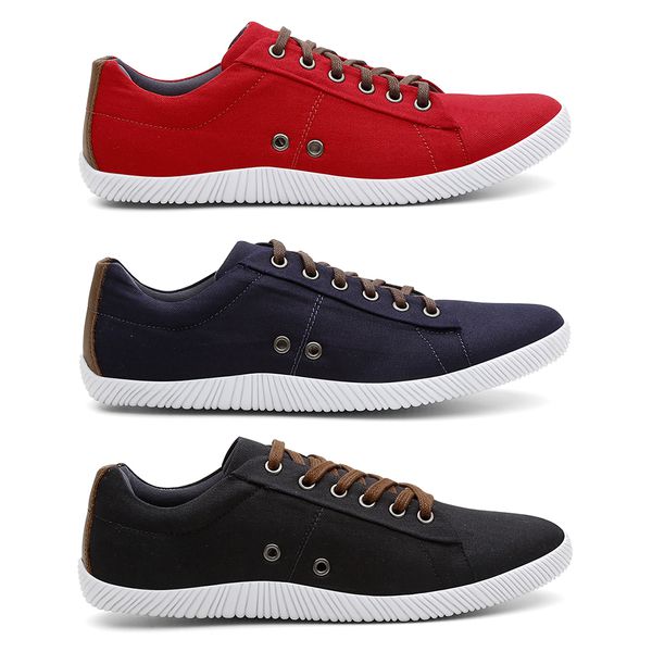 Kit 3 Pares Sapatênis Tênis Casual Masculino Vermelho/Marinho/Preto - Lorenzzo Lopez