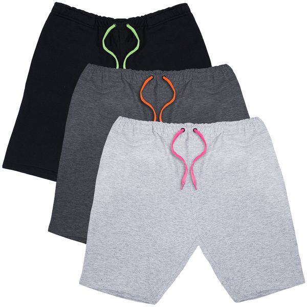 KIT 3 Bermudas Moletom Masculina Corrida Color Conforto - Preto/Cinza/Grafite