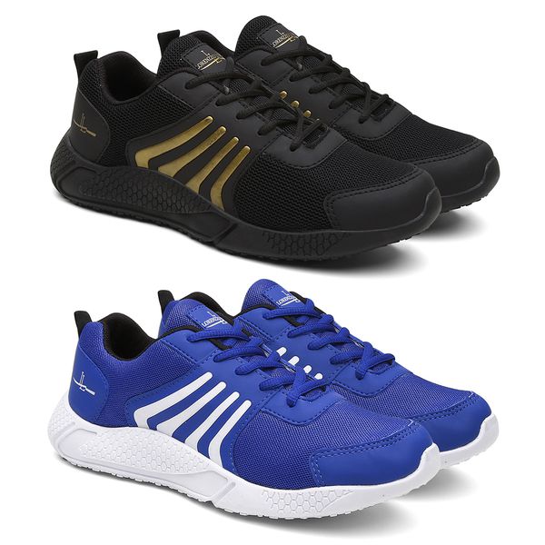 Kit 2 Pares Tênis Masculino Run Caminhada/Academia Dourado/Azul- Lorenzzo Lopez