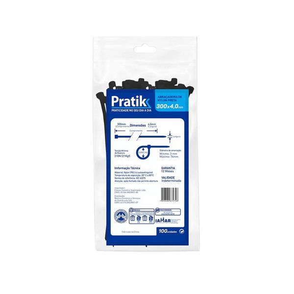 ABRAÇADEIRA NYLON PRETA 4,0X300 PRATIK