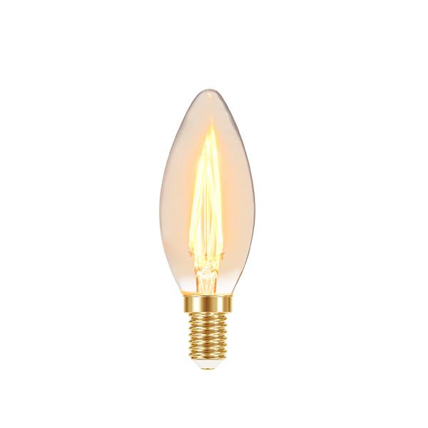 LÂMPADA LED ÂMBAR FILAMENTO VINTAGE VELA B35 E-14 3W 2200K 220V 7542 TASCHIBRA