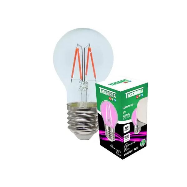 LÂMPADA LED BOLINHA FILAMENTO COLOR G45 ROSA BIVOLT TASCHIBRA