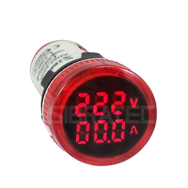 VOLTIMETRO/AMPERIMETRO DIGITAL 22MM VERMELHO AD22-22V/AMP-R 0/100A 60/500V SIBRATEC