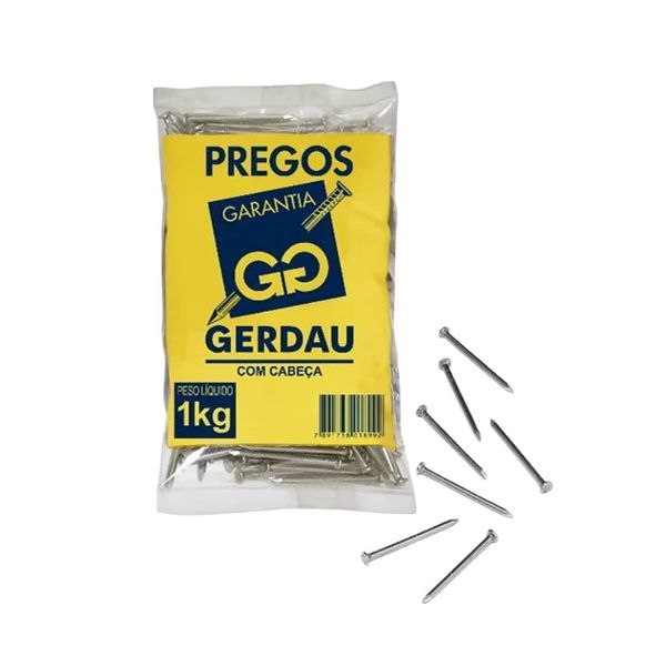 PREGO COM CABEÇA 10X10 PACOTE 1 KG GERDAU