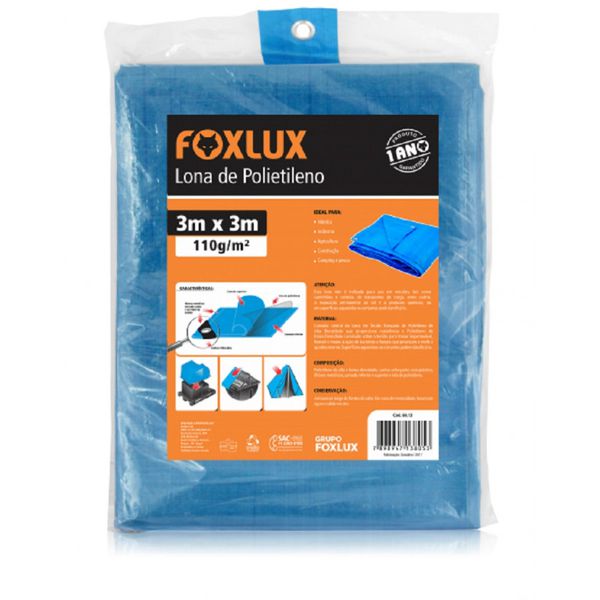 LONA AZUL 3X3 METROS COM ILHÓS 60.13 FOXLUX