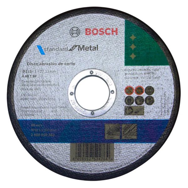 DISCO DE CORTE INOX 4.1/2 115X1X22,23 A60TBF 2608619383 BOSCH