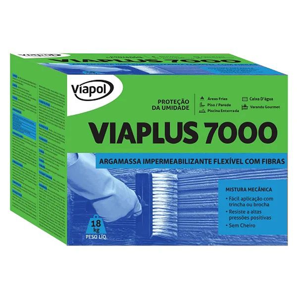 ARGAMASSA IMPERMEABILIZANTE COM FIBRAS VIAPLUS 7000 CINZA 18 KG V0210827 VIAPOL