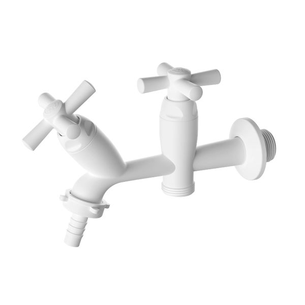 TORNEIRA MÁQUINA LAVAR PLÁSTICO CROSS 1/2"X3/4" BRANCO TIGRE