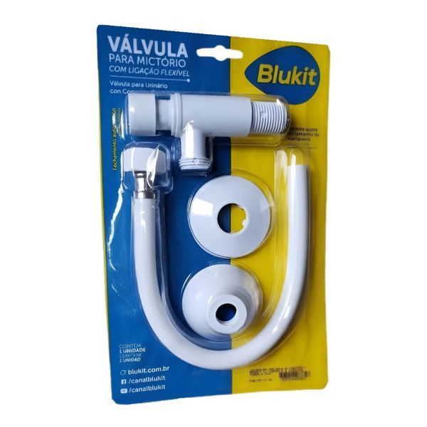 VÁLVULA MICTÓRIO COM CANOPLA E FLEXÍVEL 30CM BRANCO BLUKIT