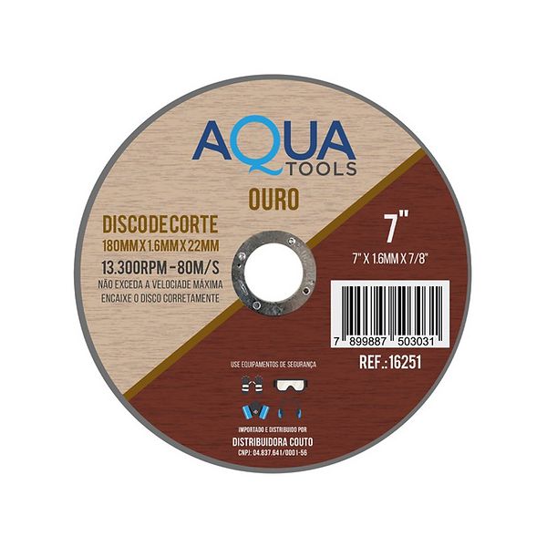 DISCO CORTE INOX OURO 180X1,6X22MM 7" 16251 AQUATOOLS