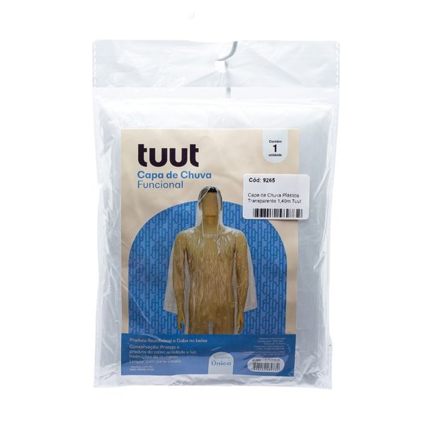 CAPA DE CHUVA PLÁSTICA TRANSPARENTE TUUT