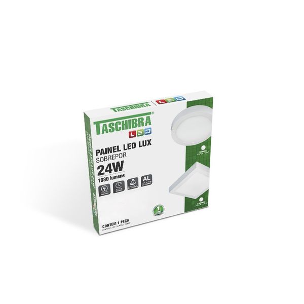PAINEL LED QUADRADO BRANCO SOBREPOR 28X28 LUX 24W 6500K 8140 TASCHIBRA