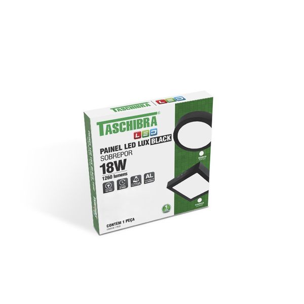 PAINEL LED QUADRADO SOBREPOR 28X28 LUX 24W 6500K PRETO 0920 TASCHIBRA