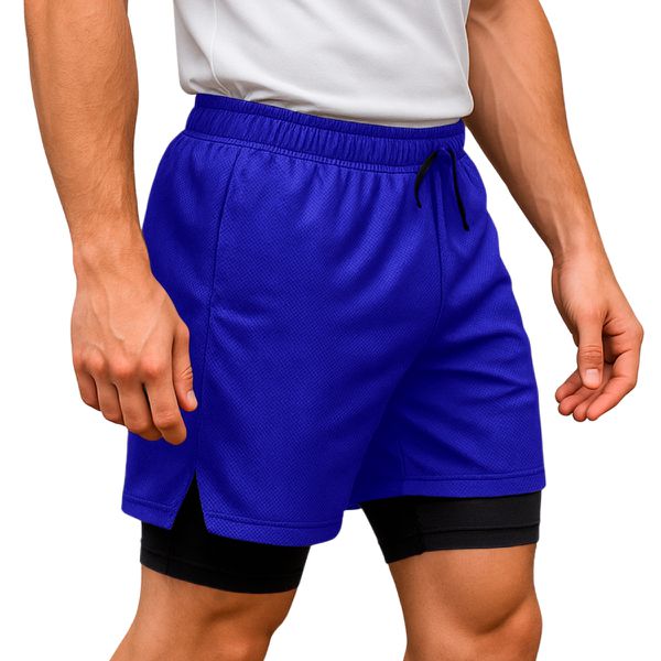 Short Dryfit Termico 2 Em 1 Liso Azul Royal