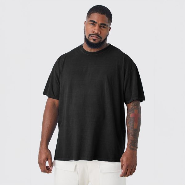 Camiseta Plus Size De Algodão Masculina Preta