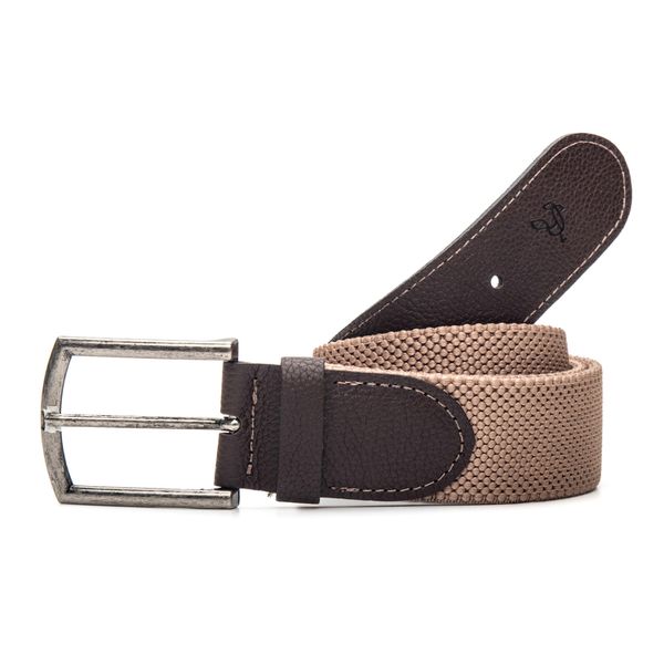Cinto Masculino Couro e Elástico Ajustável 4cm largura Café / Bege