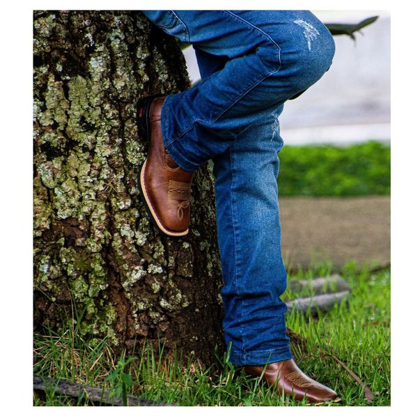 Botina Texana Masculina Vermelha Bico Quadrado Ramon Botas