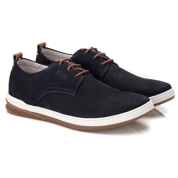 Sapatênis Masculino Couro Azul Navy Comfort 7000