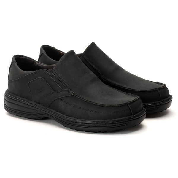 Sapato Comfort Masculino em Couro Rústico Preto 8005