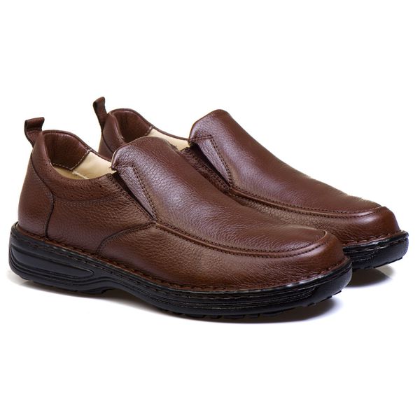 Sapato Comfort Masculino em Couro Café 8001