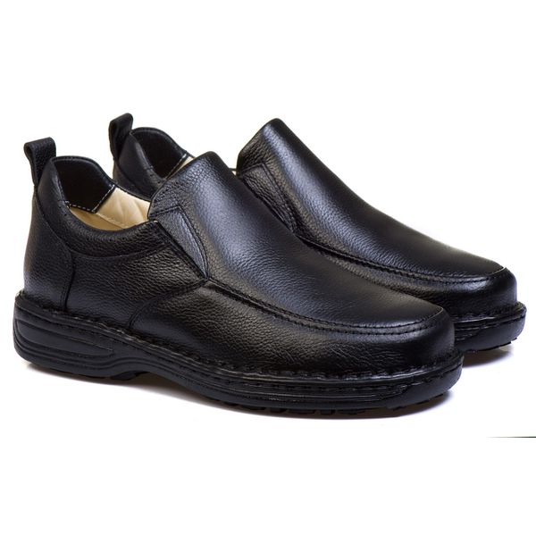 Sapato Comfort Masculino em Couro Preto 8001