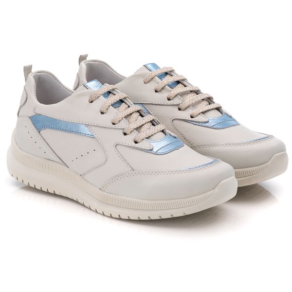 Tênis Feminino Couro Branco/Azul Claro TF210