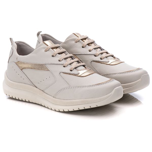 Tênis Feminino Couro Branco/Dourado TF210