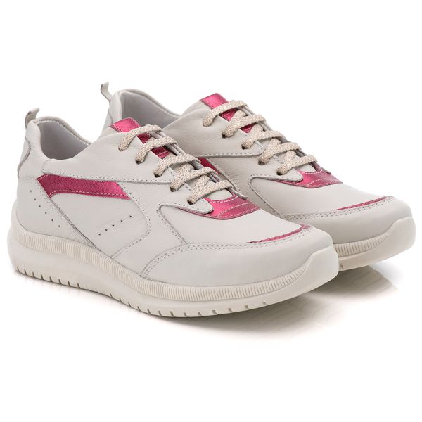 Tênis Feminino Couro Branco/Pink TF210