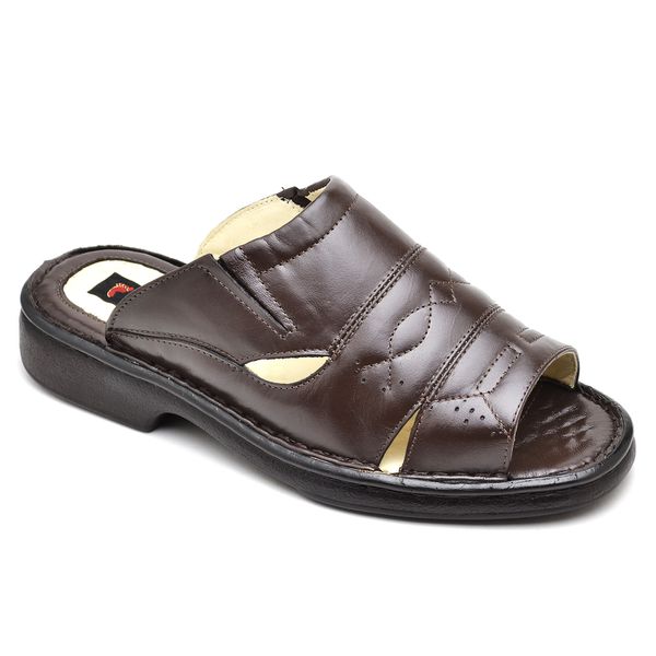 Chinelo Comfort Comfort Masculino em Couro Café 2600
