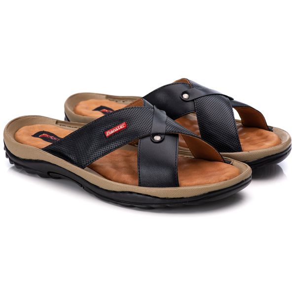 Chinelo Comfort Comfort Masculino em Couro Preto 804