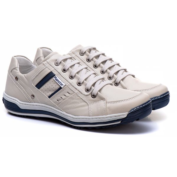 Sapatênis Masculino Couro Gelo/Azul Comfort 3005