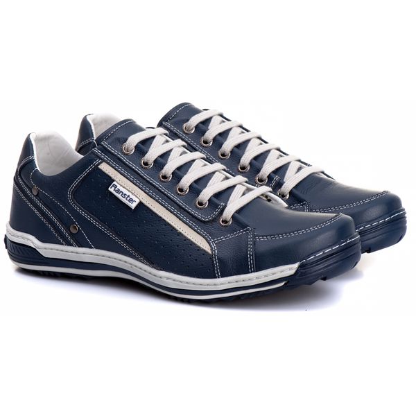 Sapatênis Masculino Couro Azul Comfort 3006