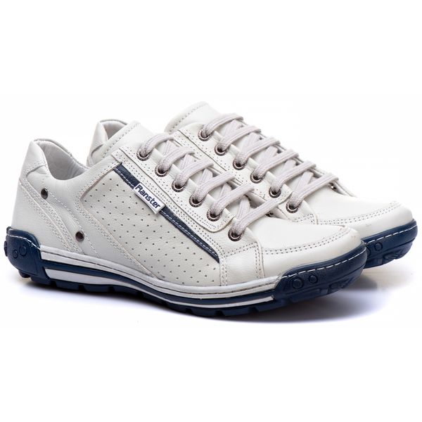 Sapatênis Masculino Couro Gelo/Azul Comfort 3006