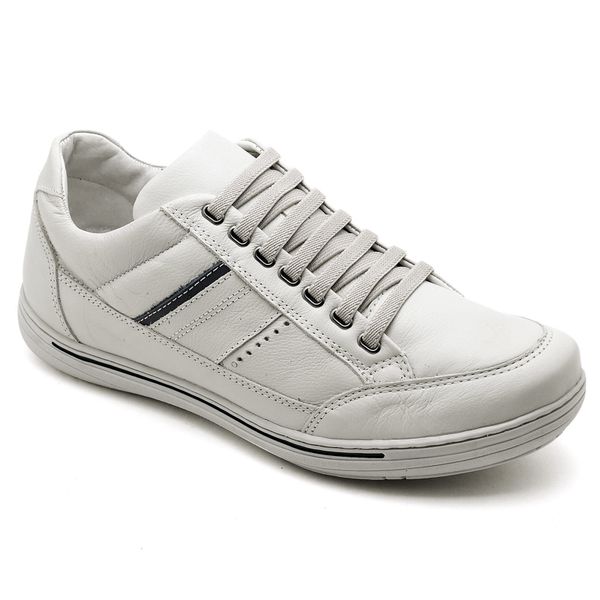 Sapatênis Masculino Couro Gelo/Azul Comfort 3008